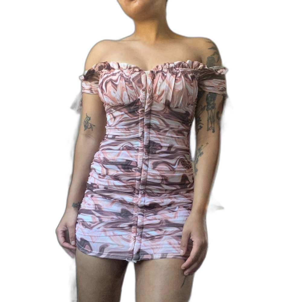 Papaya Bodycon Pink White Brown Swirl Minidress